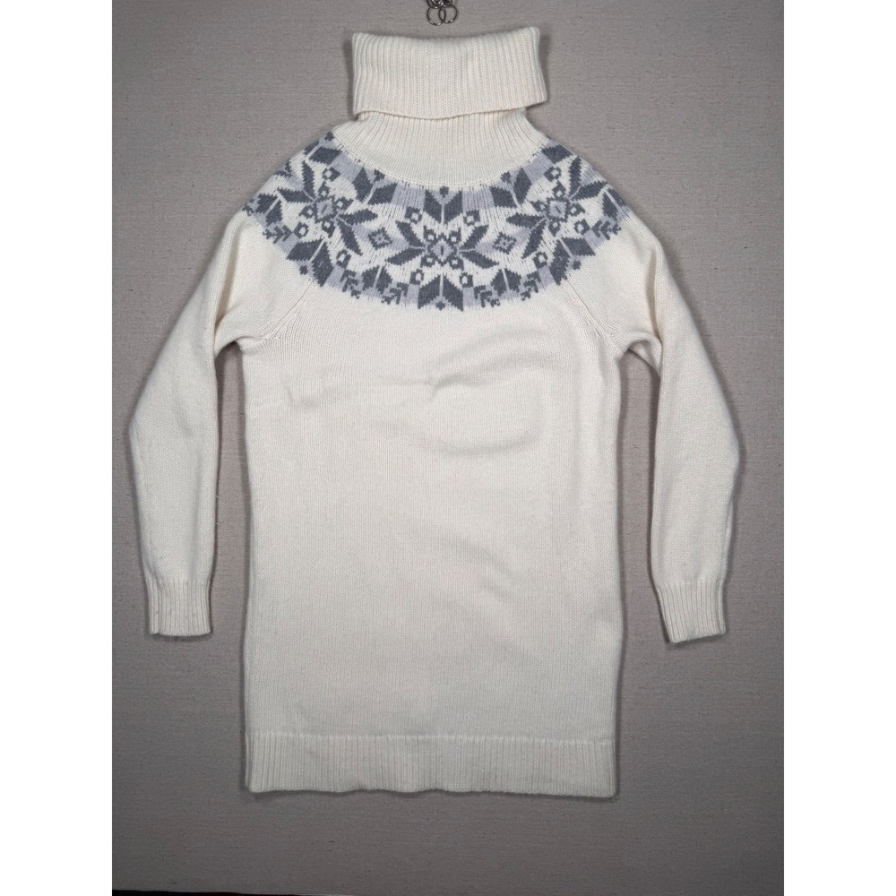 Lauren Ralph Lauren Fair Isle Wool Blend Turtleneck Sweater Dress Ivory Grey L